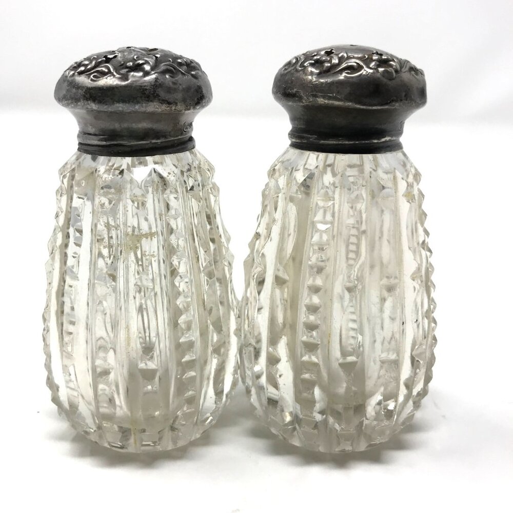Vintage Cut Crystal Sterling Tops Salt & Pepper Shakers